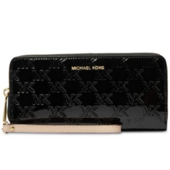 MICHAEL Michael KorsJet Set Logo Embossed Patent Travel Continental Wallet - Picture 1 of 8